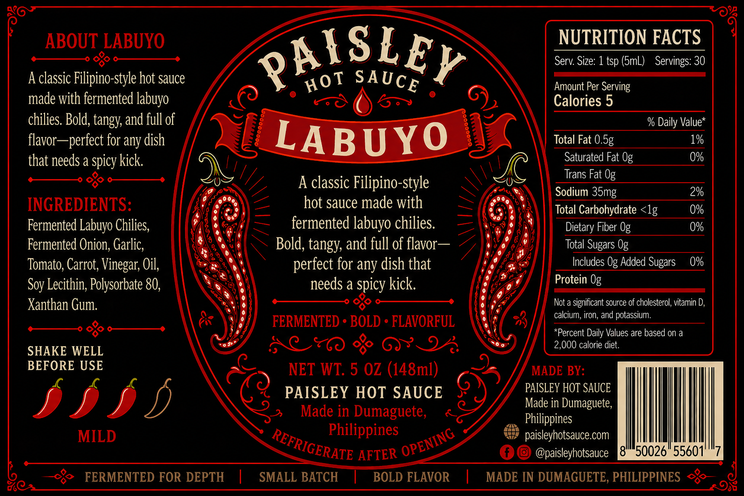 Labuyo Paisley Hot Sauce label