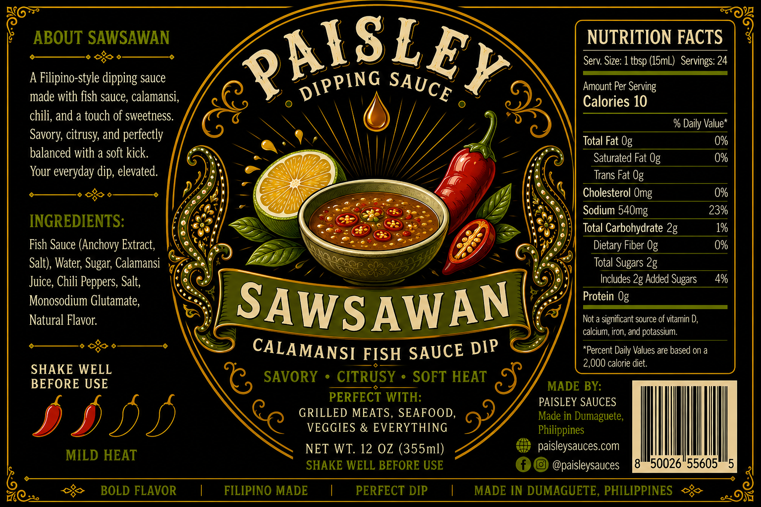 Sawsawan patis calamansi dipping sauce label by Paisley Hot Sauce
